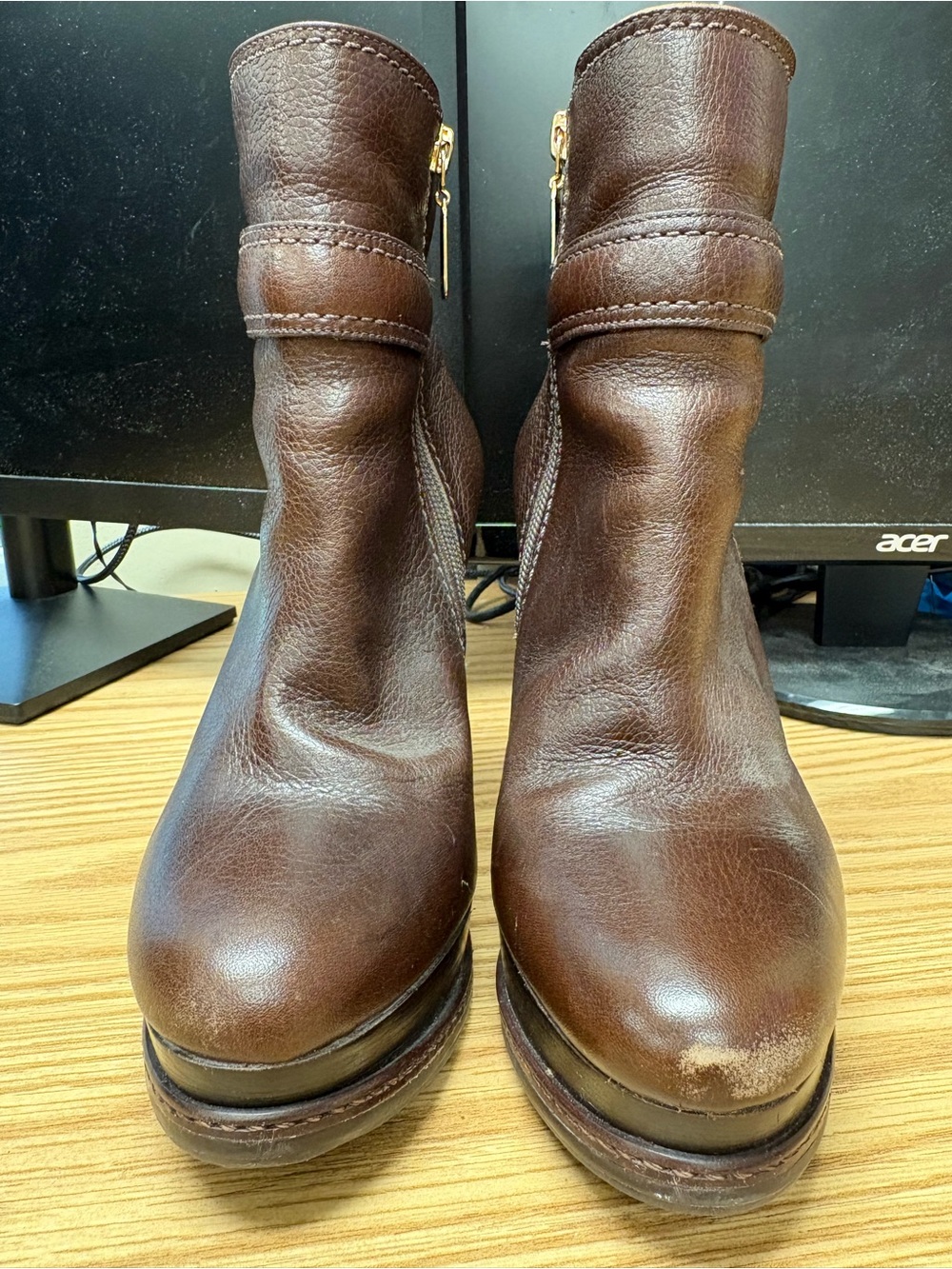 Talbots Dark Brown Leather Ankle Booties with Side Zip